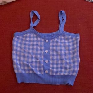 Blue and white plaid tank top